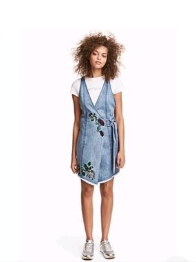 H&M For Coachella Denim Wrap Overall Mini Dress